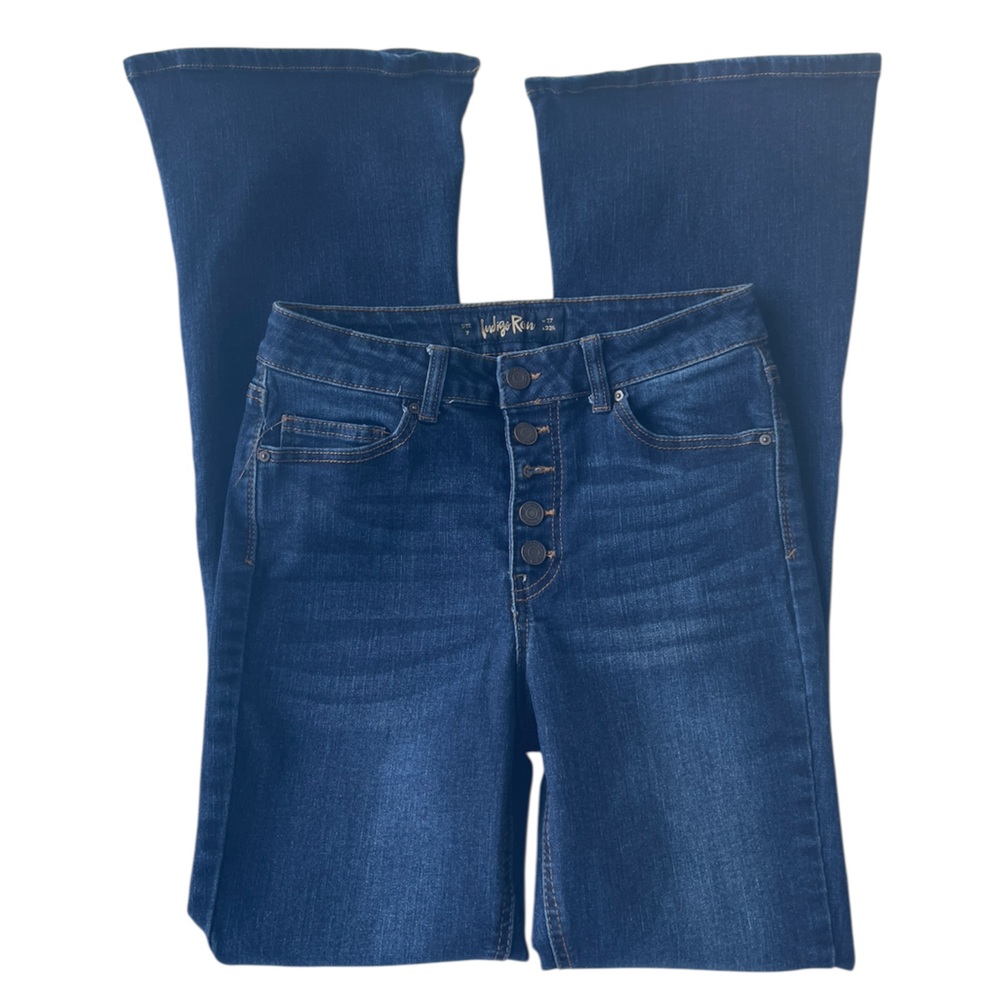 Indigo Rein Flare Jeans Dark Wash High Rise 5 Pocket Design Junior 27 or 7